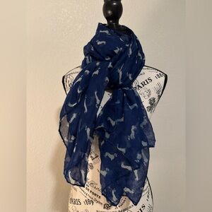 NEW Dachshund Weenie Sausage Dog pashmina scarf. White and Navy Blue.